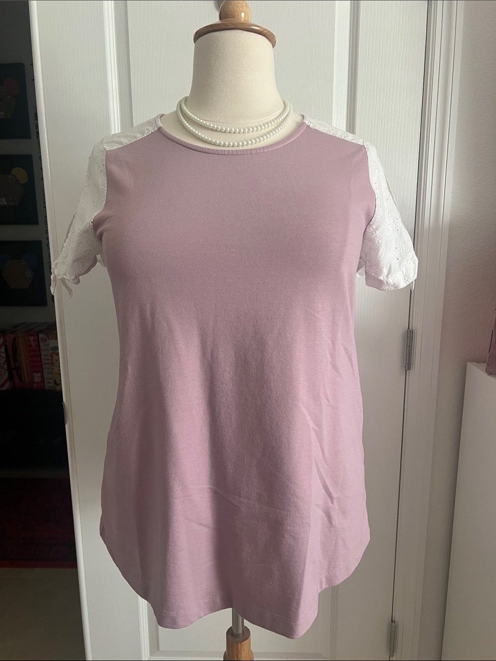 Lane Bryant light purple Tee with White Lace Sleeves